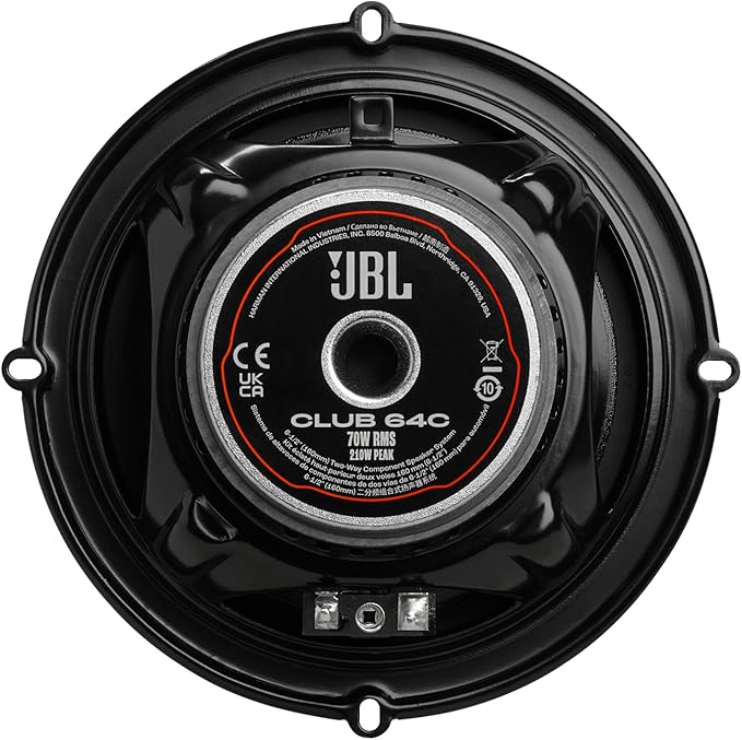 JBL Club 64C - 6-1/2" (160mm) Two-Way Component Speaker System, 70W RMS, 210W Peak, Sensitivity (@ 2.83V): 92dB, Frequency Response: 55Hz – 20kHz, Nominal Impedance: 3.0 ohms