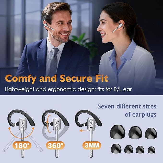 Bluetooth Headset, Wireless Headset with Dual-Mics & Noise Cancelling, Bluetooth Earpiece with Mute for Office Business Work Trucker, V5.3 Hands-Free Headset with QCC Chip for Phone PC iOS Android
