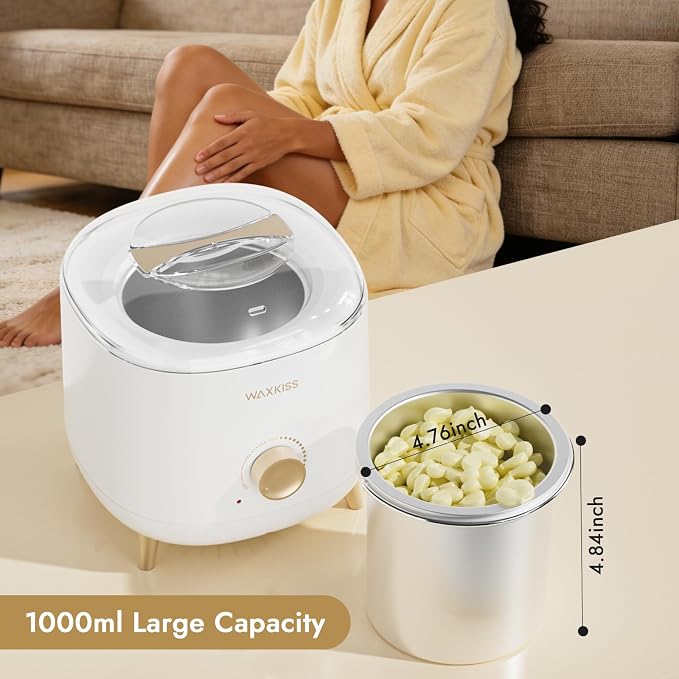 Large-Capacity Wax Warmer for Hair Removal – 1000 ml Wax Heater with Adjustable Temperature Control, Ideal for Salon & At-Home Use (White)