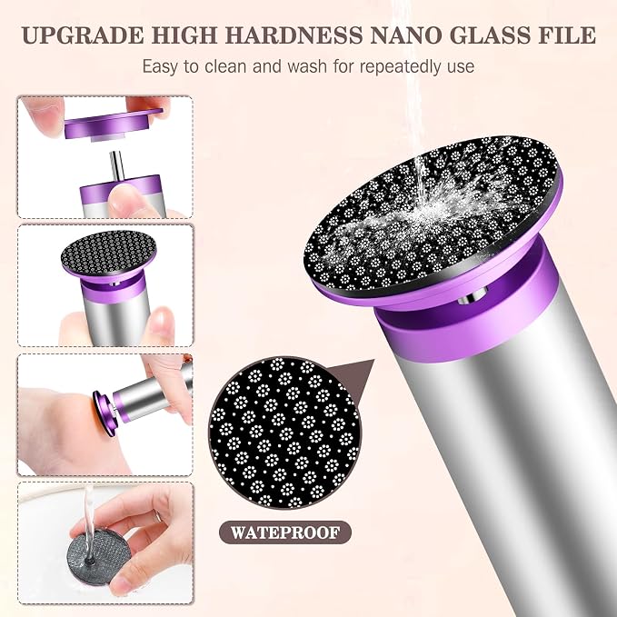 2PCS Electric Foot Callus Remover with Nano-Glass Head(Purple)+(Black)