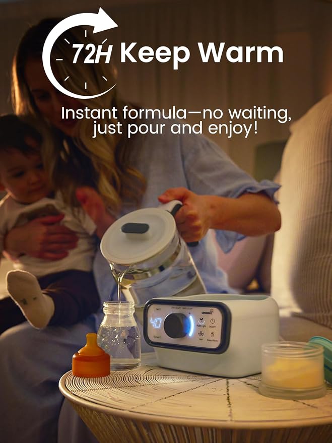 GROWNSY Baby Instant Warmer, Glass Water Boiler with Accurate Temperature Control for Formula, Coffee and Tea, 1.2 Liter Electric Kettle with LCD Display and Timer
