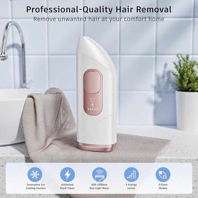 Finequin Laser Hair Removal,Laser Hair Removal for Women, Hand-held Hair Removal Device, IPL Hair Removal For Facial Legs Arms Whole Body Use (Rose)