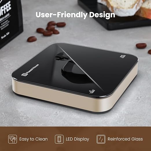 Maestri House S2 Espresso Coffee Scale with Timer, USB-C Rechargeable 2kg/0.1g Precision Shot Scale, Digital Scale for Espresso Brewing(Black & Gold)