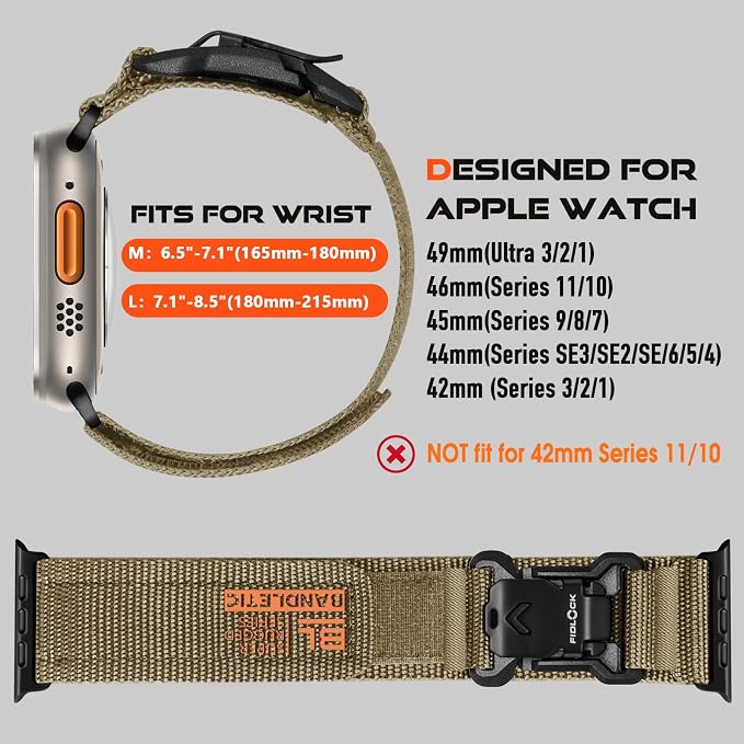 Bandletic Compatible with Apple Watch Bands for Men, Wide Soft Nylon Sport Strap with Magnetic Fidlock V-Buckle for iWatch 49mm(Ultra 3/2/1),46mm(11/10),45mm(9/8/7),44mm(SE3/SE2/SE/6/5/4),42mm(3/2/1)