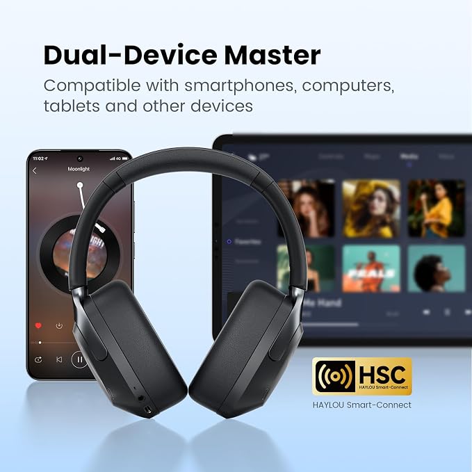 HAYLOU S40 Noise Cancelling Headphones Over Ear, 50dB Hybrid ANC with Multiple Modes, LDAC Hi-Res Wireless Audio, 90H Playtime, Custom EQ via App, Bluetooth 6.0 Multipoint Connect, 5 HD Mics Call