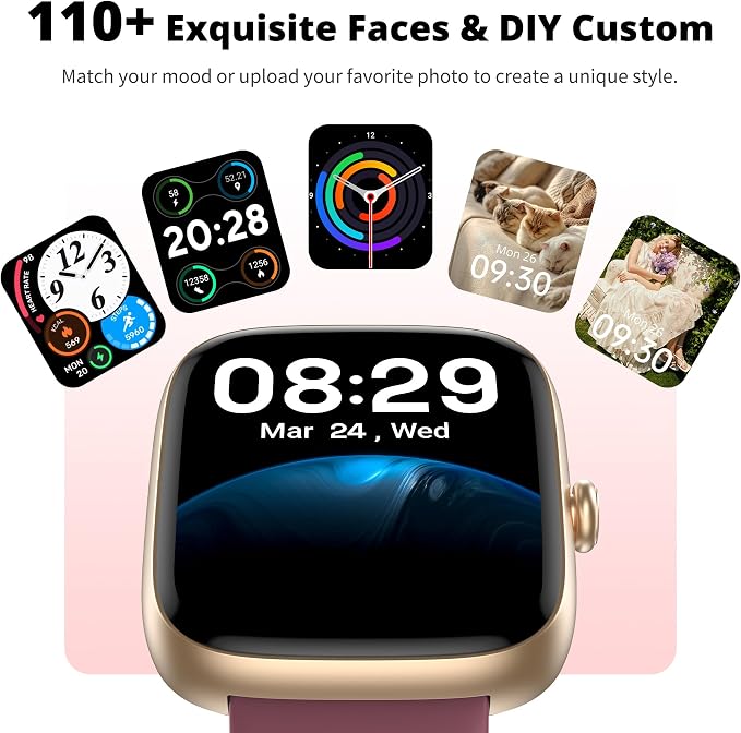 Smart Watch for Women, 1.83" HD Touchscreen Fitness Tracker, Bluetooth Calling, 110+ Sports Modes, Heart Rate SpO2 Sleep Monitor, DIY Dial, IP67 Waterproof, Compatible with Android & iOS