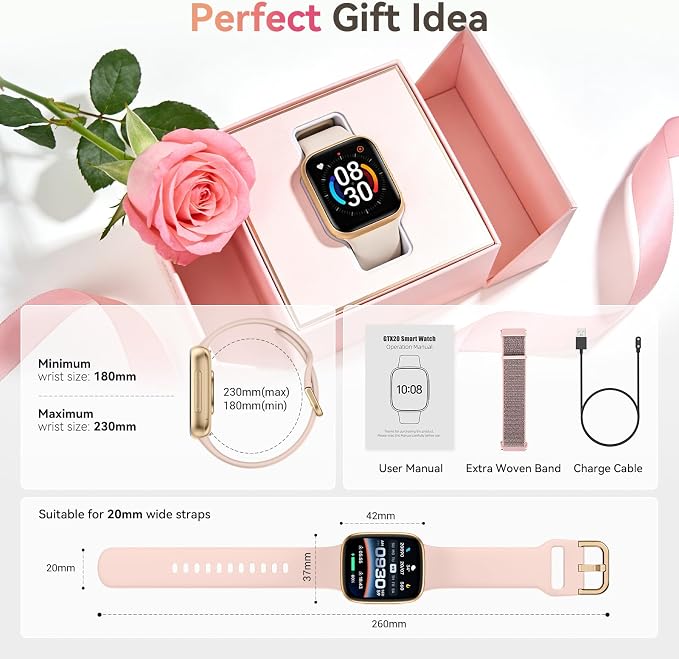 Smart Watch for Women, Answer/Make Call, 1.85" AMOLED Always-On Screen Smartwatch for iPhone & Android, 3ATM Waterproof Fitness Tracker with Heart Rate/Sleep/SpO2 Monitor, 120+ Sport Modes, 2 Bands