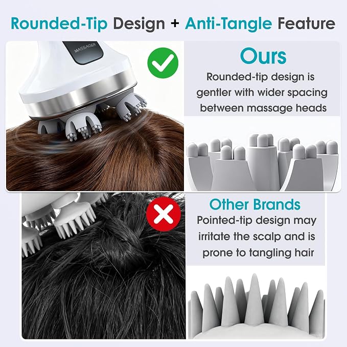 Electric Head Scalp Massager, Scalp Cleaning Tool Waterproof, Soft Silicone Heads with 108 Kneading Nodes, for Hair Growth, Portable Handheld Massage Stress Relax, 4 Modes, Gift for Men Women, White