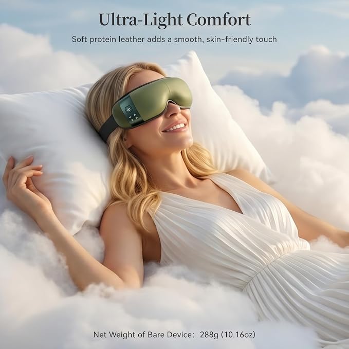 ReliefRX Ultra-Quiet Eye Massager with Heat and Cooling, Lightweight Eye Massager, Birthday Gift for Women Husband, for Home, Office, and Travel - Sage Green