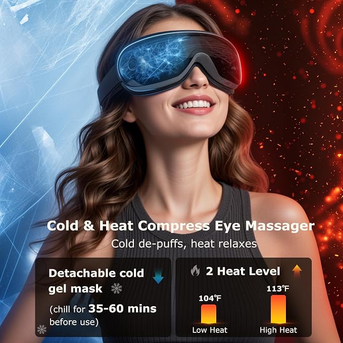 ALLJOY Eye Massager with Heat and Cooling, Lightweight Eye Massager with Removable Gel Mask, Birthday Gifts for Women Men Her Him Eye Care Devices for Migraine, Reduce Dry Eyes