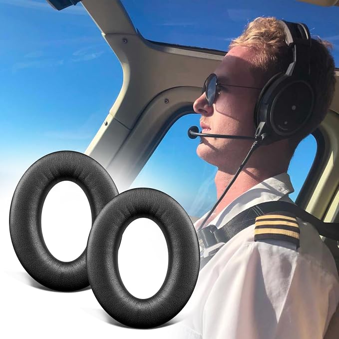 SOULWIT Ear Pads for Bose A20/A10 Aviation Headset, EarPads Cushions with Soft Protein Leather, High-Density Noise Isolation Foam - Black