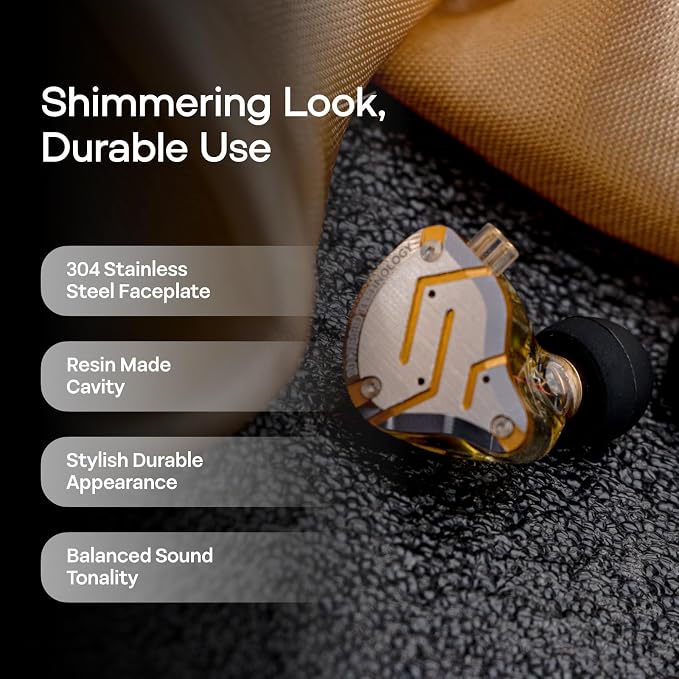 Linsoul KZ ZS10 Pro, 4BA+1DD 5 Driver in Ear Monitor, HiFi Wired Earbuds, Gaming Earbuds, Hybrid IEM Earphones with Stainless Steel Faceplate, Detachable Cable for Musician(Without Mic, Glare Yellow)