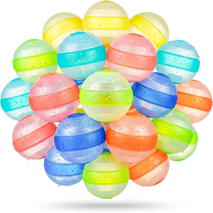 24 Pcs Reusable Water Balloons, Pool Beach Water Toys for Kids, Refillable Water Balloons, Quick Fill, Self-seal, Soft Silicone Water Ballons - Outdoor Summer Toys for Kids Ages 3-12