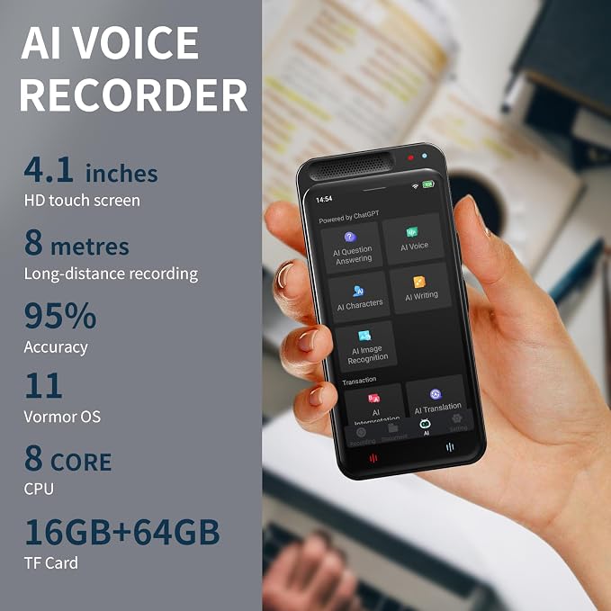 80GB AI Digital Voice Recorder with Playback, Smart Digital Audio Recorder with Transcription to Text, Voice Activated Recorders for Lectures Meetings Interviews