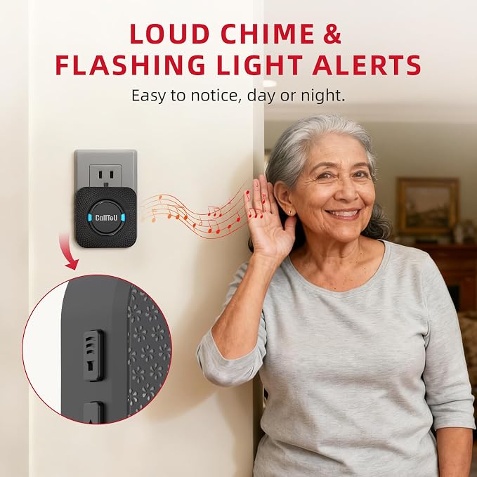 CallToU Caregiver Pager Wireless Call Button for Elderly at Home, 500+ ft Open Area Long Range Through Walls, 2 Plug-in Receivers and 4 Waterproof SOS Buttons, Multi-Room Care