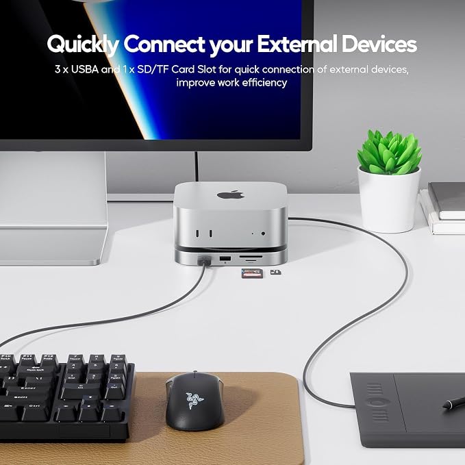 Mac mini M4 Dock with 8TB M.2 SSD Enclosure (SSD NOT Included), Mac mini M4/ M4 Pro Hub Stand with HDMI 4K@60Hz, 2024 MacMini USB C Hub Accessories, 3 USB A, SD/TF, 3.5mm Audio