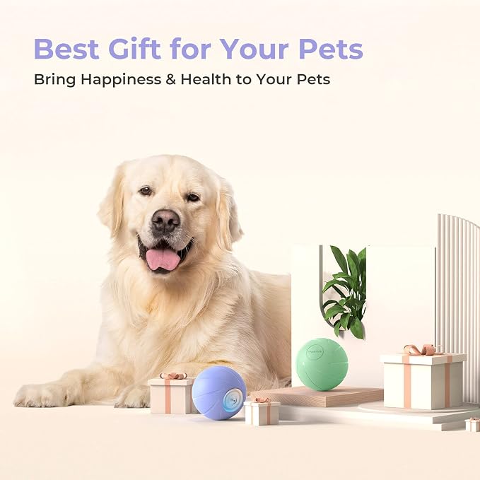 Cheerble Intelligent Interactive Dog Toy with LED Lights, Wicked Ball PE, Automatic Moving Bouncing Rotating Ball for Medium/Large Dog (Purple, L)