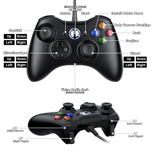Dinosoo 2-Pack Wired Controller for Xbox 360 & PC with Upgraded Joystick, Double Shock, 2.5mm Audio Jack – 10ft Cable