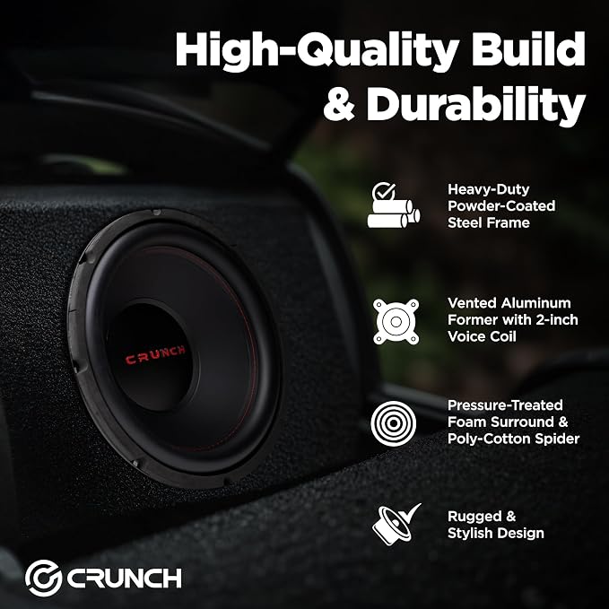 Crunch CRW12D4 12 Inch 800 Watt RMS 4 Ohm Dual Voice Coil Car Audio Subwoofer Speakers with Spade Terminals for Sealed or Vented Enclosure (2 Pack)