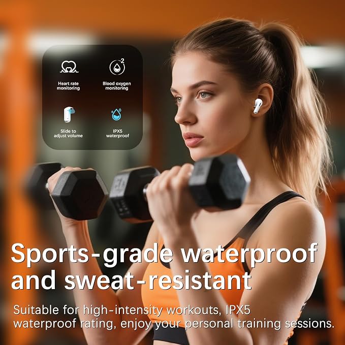 Pro 3 Wireless Earbuds, Active Noise Cancellation, Live Translation, Heart Rate Sensing, Panoramic Stereo Sound, Bluetooth Headphones, USB-C Charging, White
