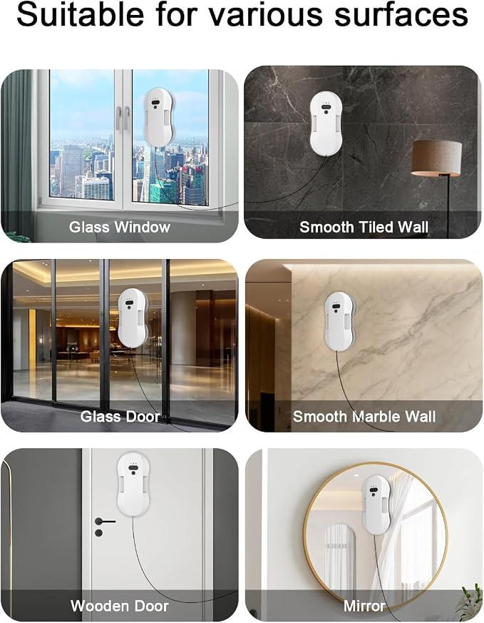 Automatic Window Cleaning Robot for High Windows with 3000Pa Strong Suction, Dual-Nozzle, Power Failure Protection & Safety Rope, 10 Double-Sided Replacement Cloths