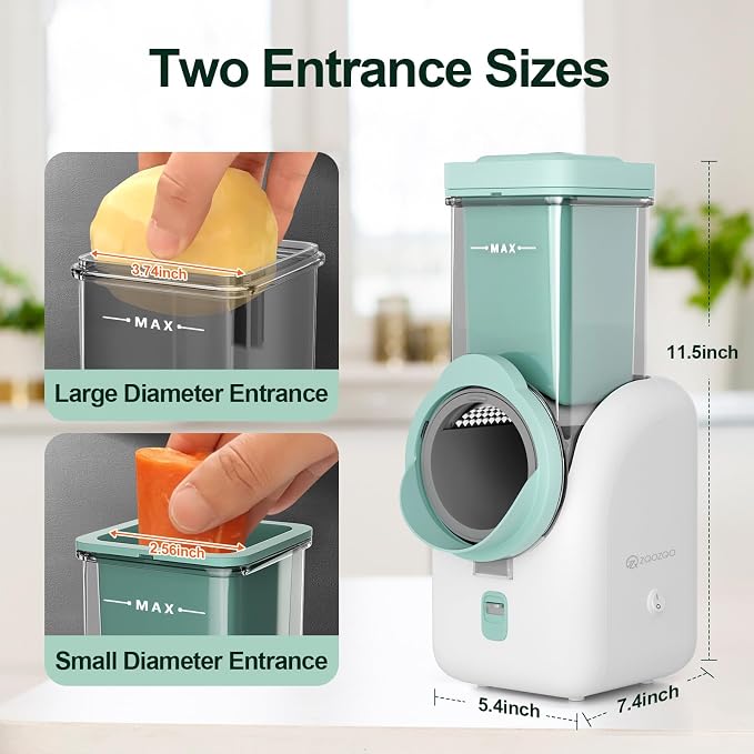 Upgraded 8-in-1 Electric Cheese Grater & Electric Cheese Shredder with 8 Interchangeable Blades for Cheese, Vegetables, Fruits and Nuts