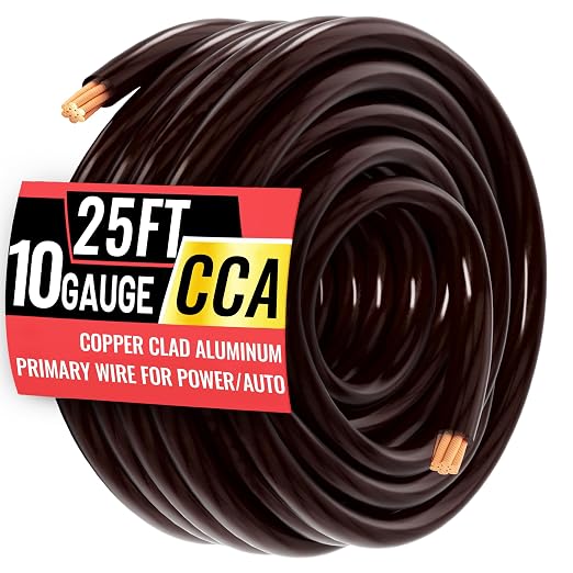10 Gauge Wire 25FT Black Copper Clad Aluminum CCA Battery Cable, Primary Power/Ground Cable for Car Audio Speaker, RV Trailer, Amp, Inverter RV Truck, Marine, Solar Equipment, Translucent Jacket