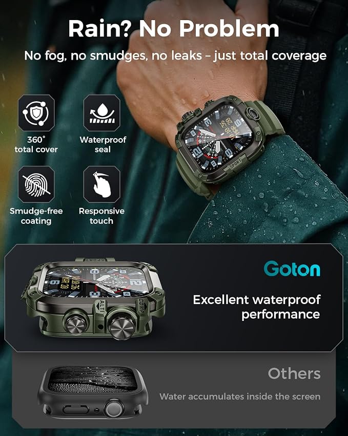 Goton Rugged Case and Band Kit with Screen Protector for Apple Watch 46mm, Compatible with Apple Watch Series 11/10, Full Body Shockproof Metal+PC Bumper Cover with Soft Band, 46mm Green