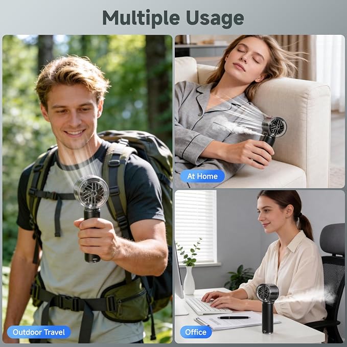 COKUNST Handheld Fan with Mist Spray & 1-100 Speed, Toggle Button & LED Digital Display, 3000mAh USB Rechargeable, 16000 RPM Turbo Mini Fan for Travel Outdoor Camping Makeup Home Office – Black