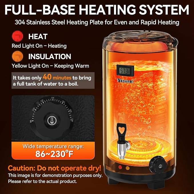 Electric Insulated Beverage Dispenser with Stand 2 Gallon Hot & Cold Drink Dispenser 86-230℉ Adjustable Temperature Real-Time Temperature Display for Tea and Coffee (Black)
