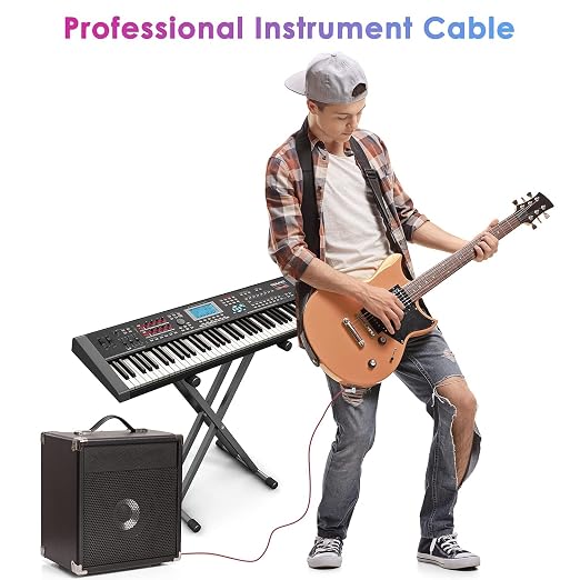 10FT 2 Pack Instrument Cable - Electric Guitar & Bass Guitar Cable with Right Angle Blue and Red 1/4 Inch Connectors