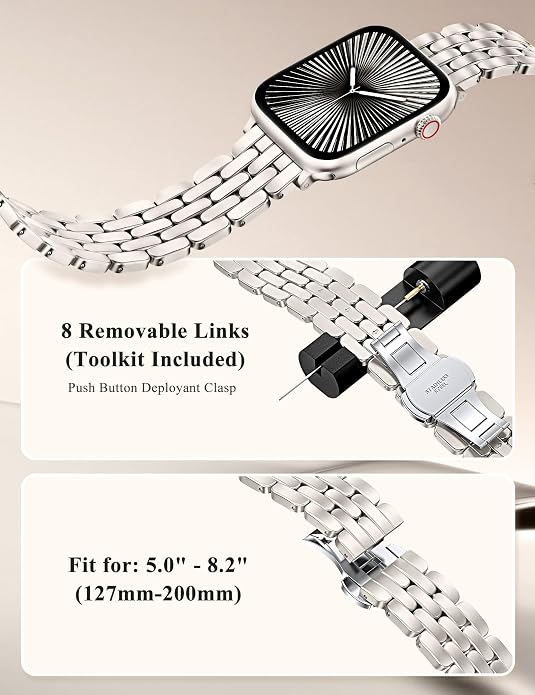 TOYOUTHS Designer Vintage Dressy Bracelet for Apple Watch Band Women 42/40/41/38/44/45/46/49mm, Stainless Steel Elegant Luxury Metal Strap for iWatch Series 11 10 9 8 7 6 5 4 SE/Ultra 3 2 1