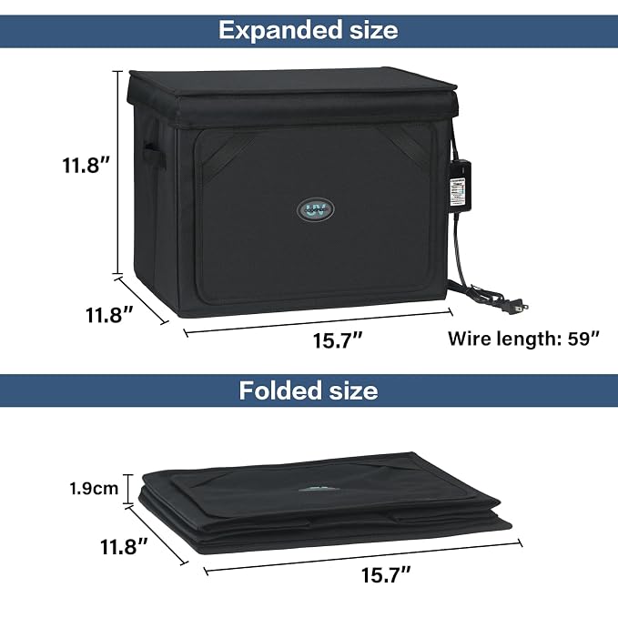 Large UVC Sanitizer Box with Ozone, Foldable Cleaner Bag with Timer, 36L/9.5gal UV Light Bulb Black Tote for Shoes, Cell Phone,Key