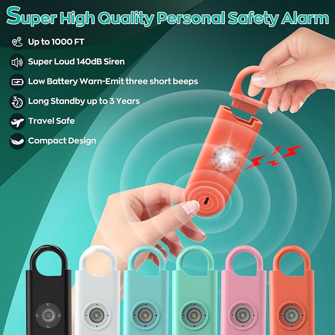 Fauxomor 140dB Personal Safety Alarm for Women, 3 Pack Safe Alarm Protection Keychain with Strobe Light & Low Battery Notice, Security Siren Self Defense for Seniors College Girls, Blue+Pink+Orange