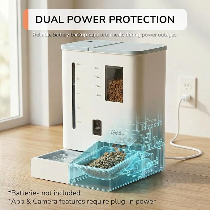 iPettie FW54 Camera Version Automatic Cat Feeder and Water Dispenser, 5G/2.4GHz WiFi App Control, 2K HD Video with Night Vision, Replaceable Water Filter, 300oz Large Capacity for 2 Weeks