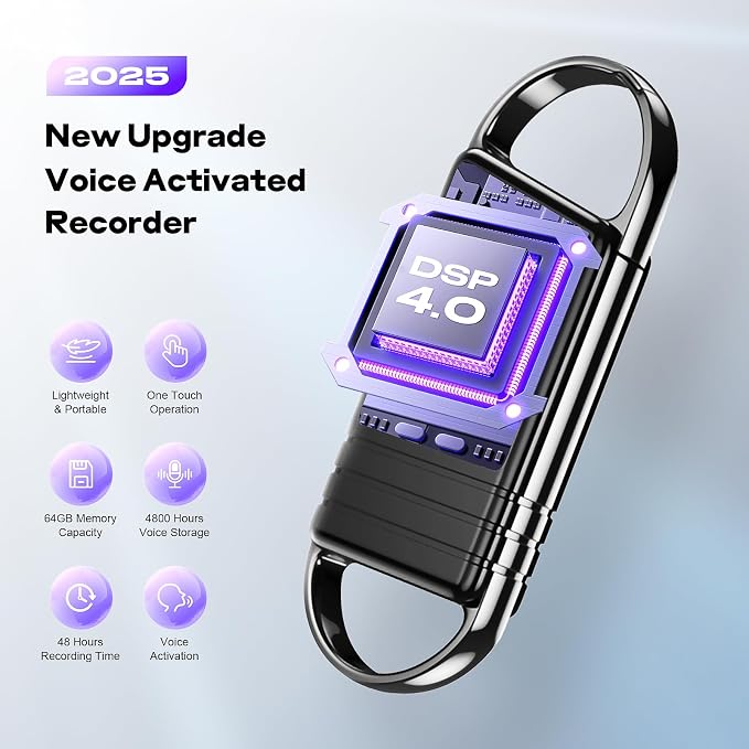 72GB Digital Voice Recorder - Xelarvex Voice Activated Recorder AI-Intelligent Noise Reduction, 4800 Hours Recording Device, Audio Recorder for Lectures/Interviews/Meetings