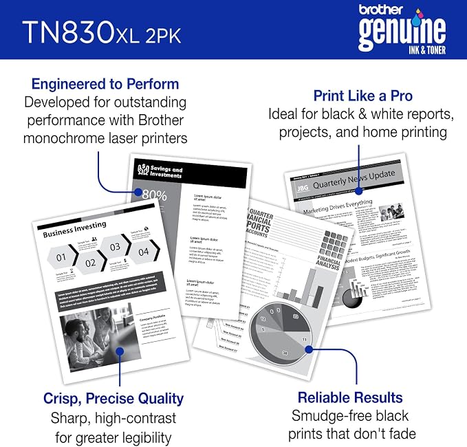 Brother Genuine TN830XL 2PK Black High Yield Printer Toner Cartridge 2-Pack – Print up to 3,000 Pages Each(1)