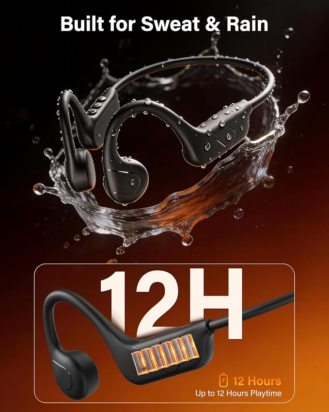 New Bone Conduction Headphones Bluetooth 6.0 Open Ear Headphones with Mic, Balanced Audio, Reduced Sound Leakage, IP54 Waterproof Secure Fit, Wireless Sports Headphones for Running, Workout & Cycling