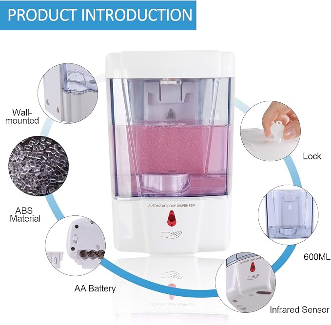 Automatic Sensor Soap Dispenser Wall Mount, Touchless Induction Hand Sanitizer Dispenser for Bathroom with Gel or Liquid, 20Oz