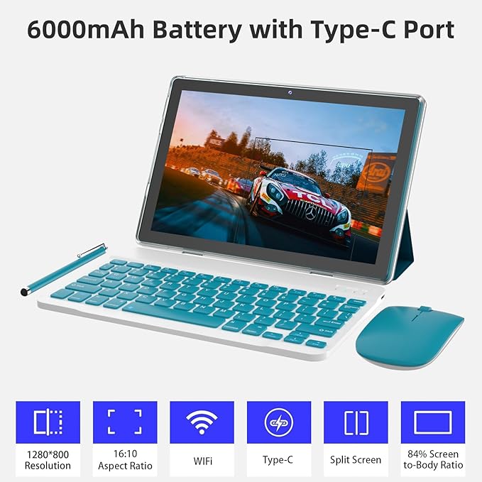 Android 14 Tablet 2 in 1 Tablets 10 Inch Tablet with Keyboard Mouse Case Protective Stylus 10.1" Tab 8GB+64GB Support 1TB Expansion 2MP+8MP Dual Camera 6000mAh Battery Bluetooth WIFI-6 Android Tableta