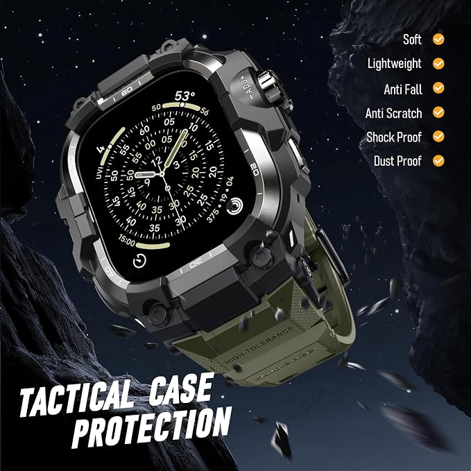 BXUXOHS Rugged Case and Band for Apple Watch 46mm Men, Compatible with Apple Watch Series 11/10, Military Grade Shockproof Bumper Cover, Tactical Band Case for iWatch 11/10 Man, Army Green
