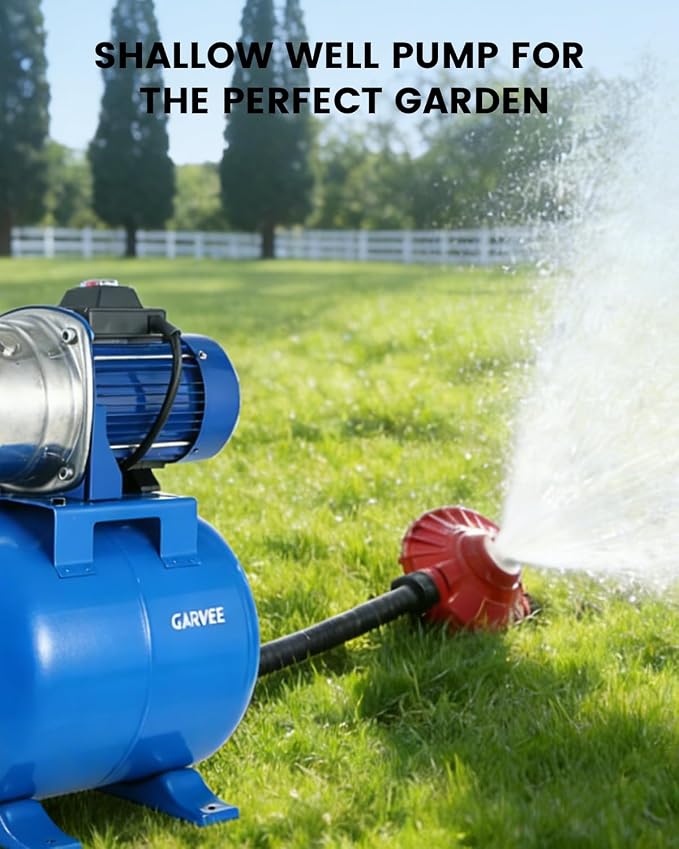 Powerful 1.6HP Shallow Well Pump with Pressure Tank, 1320GPH High Flow, 164ft Max Head, Stainless Steel Construction, Auto Pressure Switch - Ideal for Home/Farm/Garden/Yard Water Supply (Blue)
