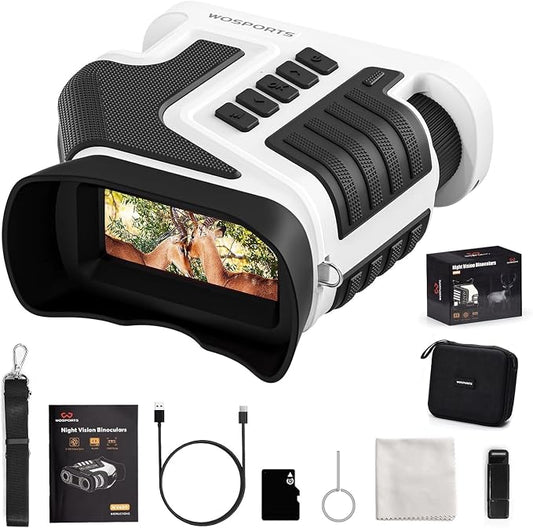 WOSPORTS 4K Night Vision Goggles – up to 80X Total Magnification, 10X Optical + 8X Digital Zoom, 1315FT Vision Range, 5000mAh Rechargeable Battery, Gifts for Men