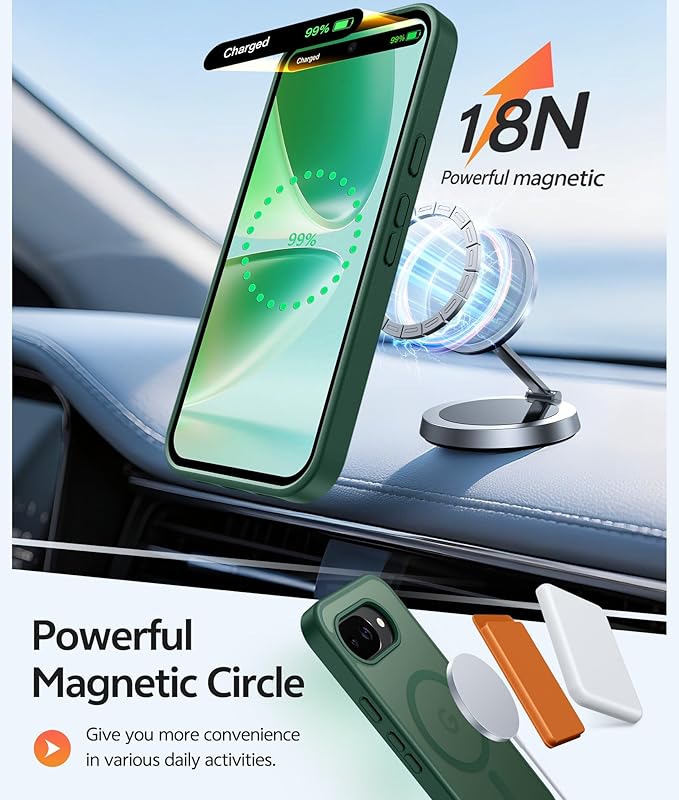 FNTCASE for Google Pixel 10a Case: [Compatible with Magsafe] Translucent Matte Cases with [Screen Protector] Military Grade Shockproof Protective Magnetic Phone Cover for Pixel 10A - Green