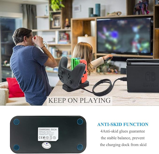 FASTSNAIL Charging Dock and 2 Pack Switch Grips Kit for Nintendo Switch Joy Con & OLED Model, Charger Stand Station with Charging Cable, Wear-Resistant Grip Controller with 6 Thumb Grip