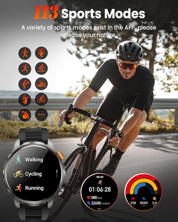 Smart Watches for Men(100 Days Battery/Flashlight), 5 ATM Waterproof Military Smart Watch with Heart Rate/Sleep/SpO2/Calling/110+ Sports Mode, Rugged Men's Fitness Tracker Watch for Android iPhone