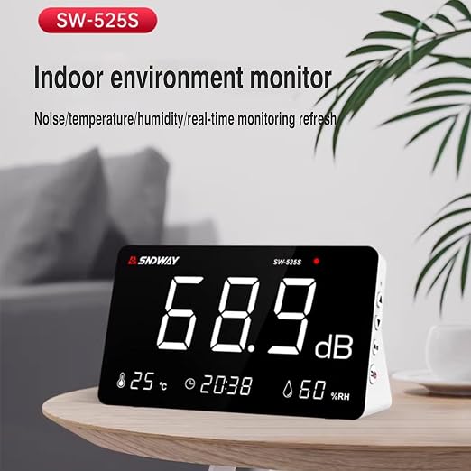 SW-525S 30-130dB Digital Meter Desktop Sound Level Meter with 6 inch LCD Display Meter Decibel Noise Time Temperature Humidity Meter for Classroom, Studio, Factory,Concert Hall