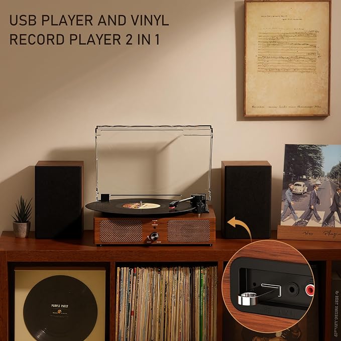 Vinyl Record Player Turntable with Built-in Bluetooth Receiver & 2 Stereo Speakers, 3 Speed 3 Size Portable Retro Record Player for Entertainment and Home Decoration