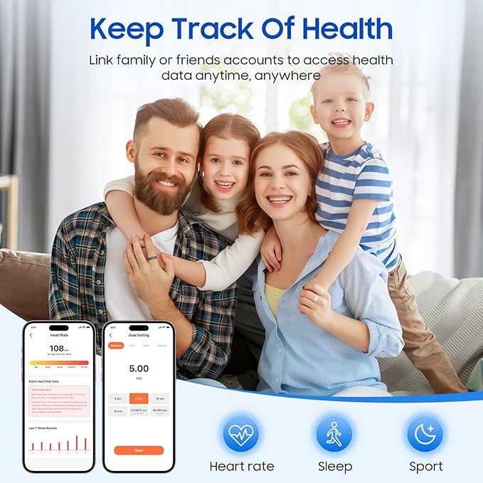 2026 Smart Ring Health Tracker for Men Women, Sleep Stress Exercise Health Monitoring, IP68 Waterproof, Long Battery Life, No Subscription, iOS Android Compatible (Black, 9)