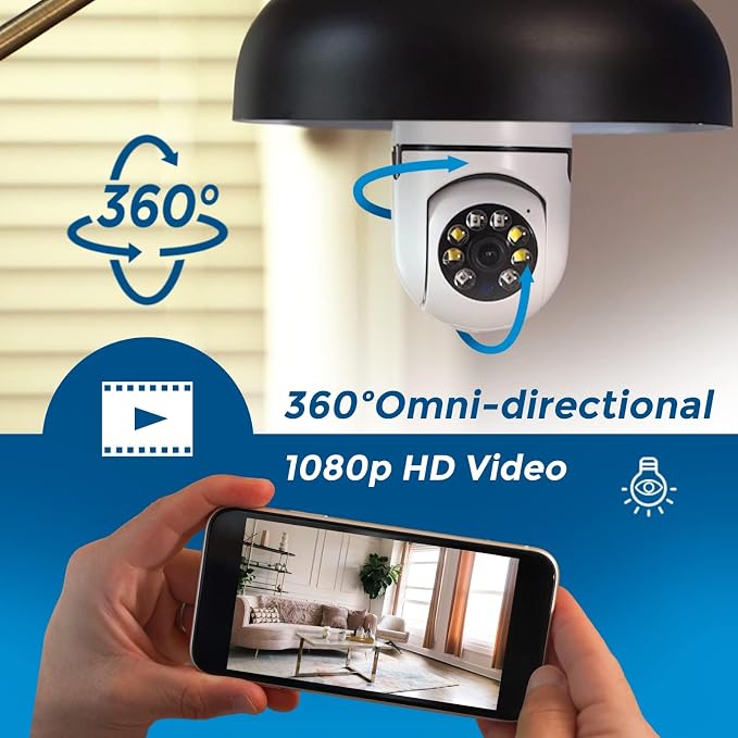 Security Camera, Two Way Talk 1080P HD Video WiFi Smart Camera, Indoor Outdoor Night Vision 360 Degree Motion Detection with SD Card (Pack of 2)